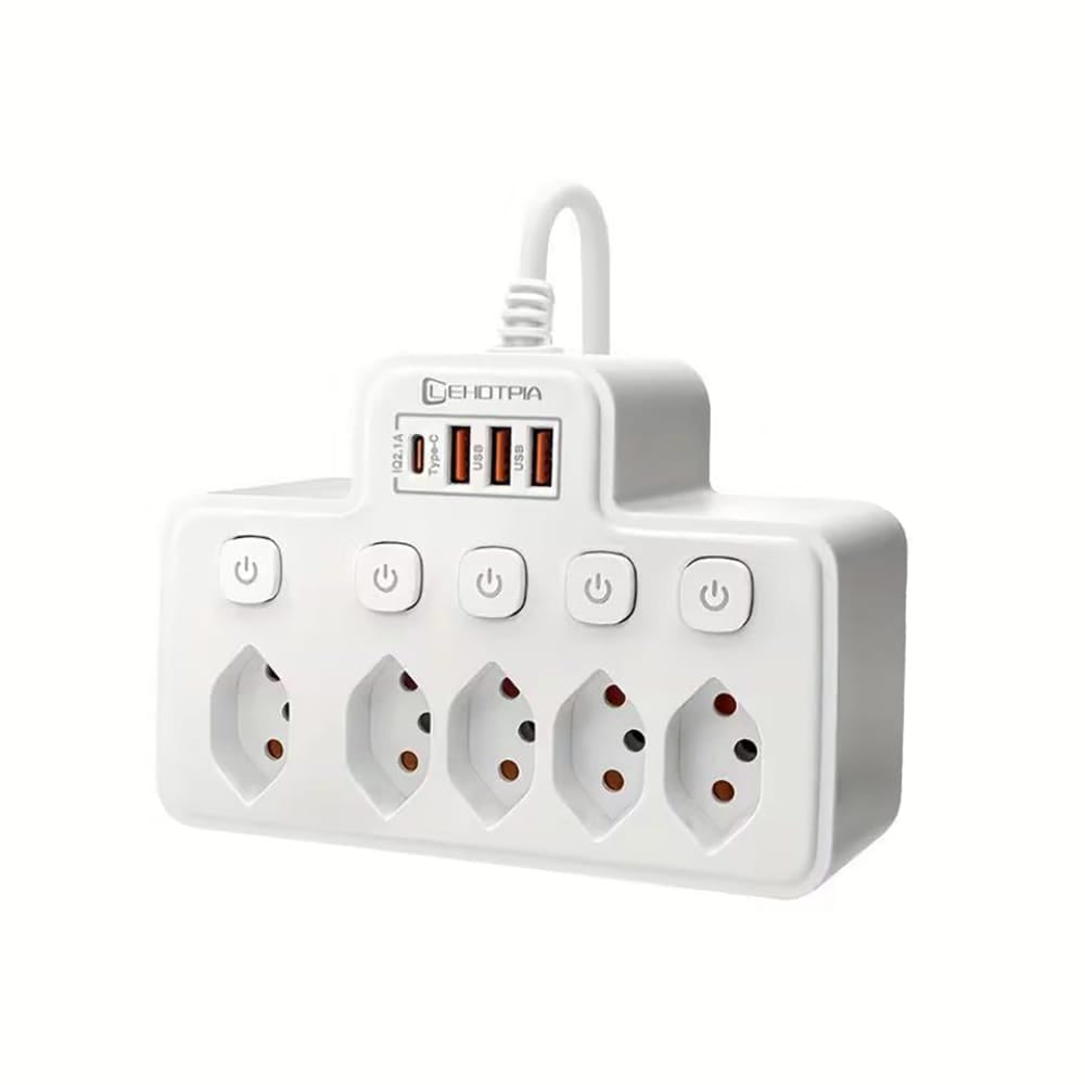 Mehrfachsteckdose mit USB – 5 Steckplätze, 3x USB-A, 1x USB-C, Überspannungsschutz - Anania's Shop